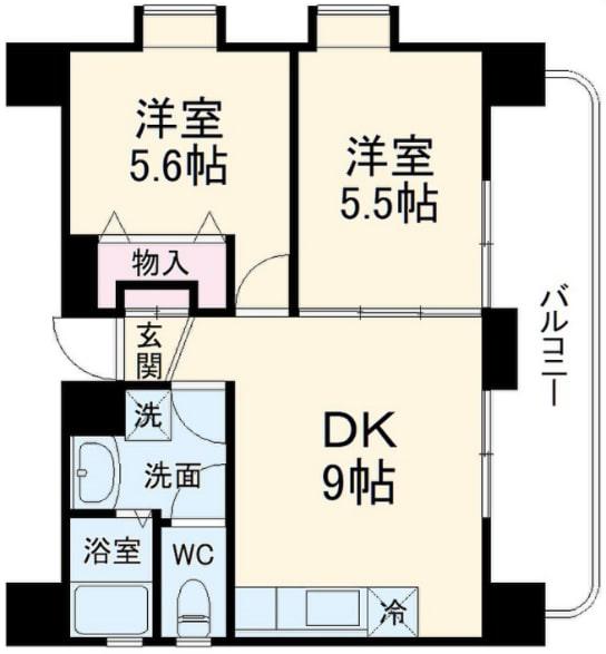 オーロラ迎賓館(2DK/6階)の間取り写真