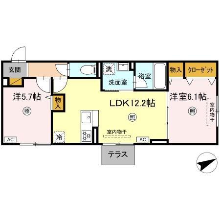 レーヴ・ウェル笠原DEUX(2LDK/1階)の間取り写真