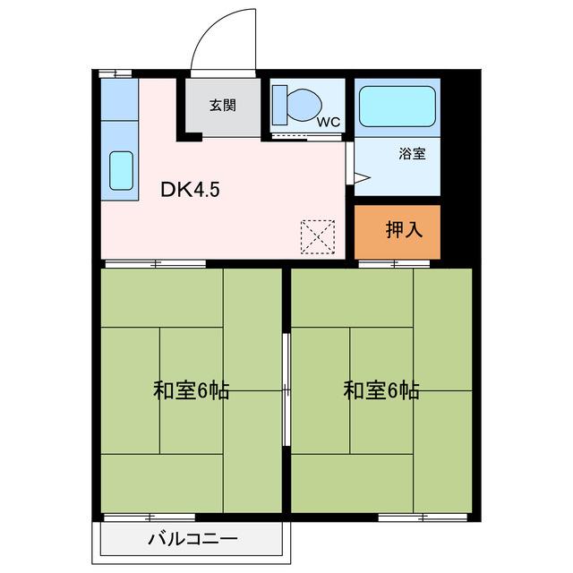 タウニーあけぼのA棟(2DK/1階)の間取り写真