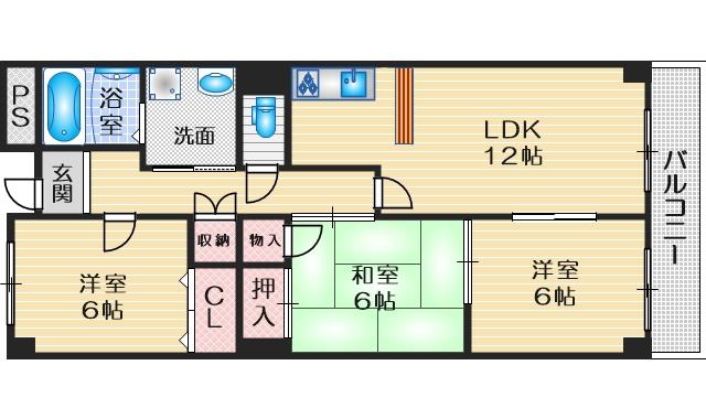 日恵ハイツD棟(3LDK/1階)の間取り写真