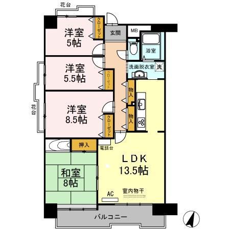 アーベインヒルズ向洋B棟(4LDK/3階)の間取り写真