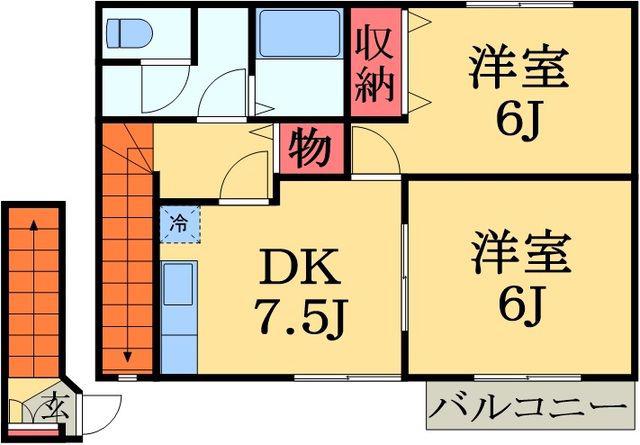 パレス若山Ⅲ(2DK/2階)の間取り写真