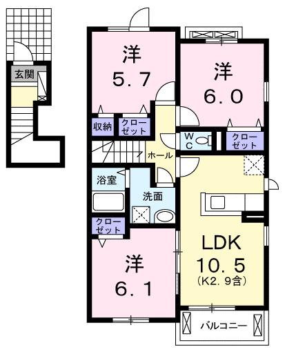 グランボナールIV(3LDK/2階)の間取り写真