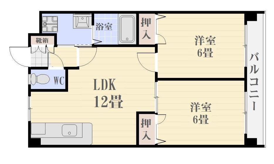 ビューポイント武B棟(2LDK/1階)の間取り写真
