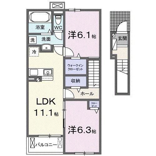 ラ・フェリース(2LDK/2階)の間取り写真