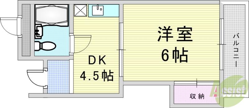 シャンクレール石橋(1DK/2階)の間取り写真
