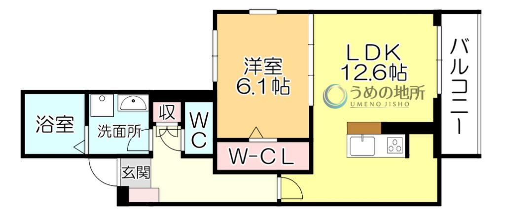 ELGRAND上津(1LDK/3階)の間取り写真