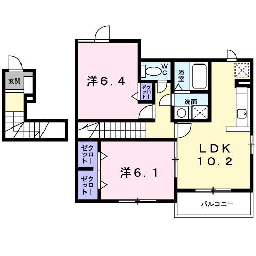 カリーノフィオーレC(2LDK/2階)の間取り写真