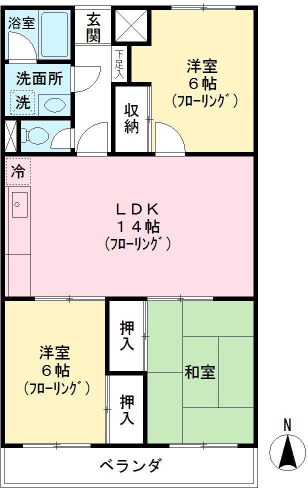 アサヒコーポ(3LDK/2階)の間取り写真