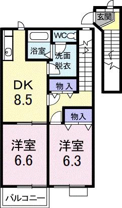 レジダンス・ヴィオレットII(2DK/2階)の間取り写真