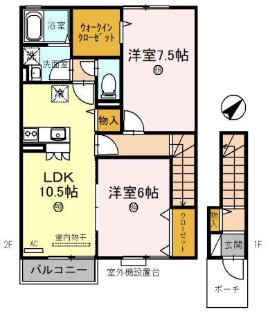 ローズコート杉立B(2LDK/2階)の間取り写真