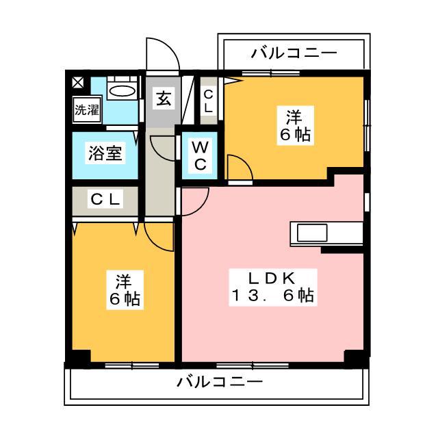 サンパティーク天拝(2LDK/1階)の間取り写真