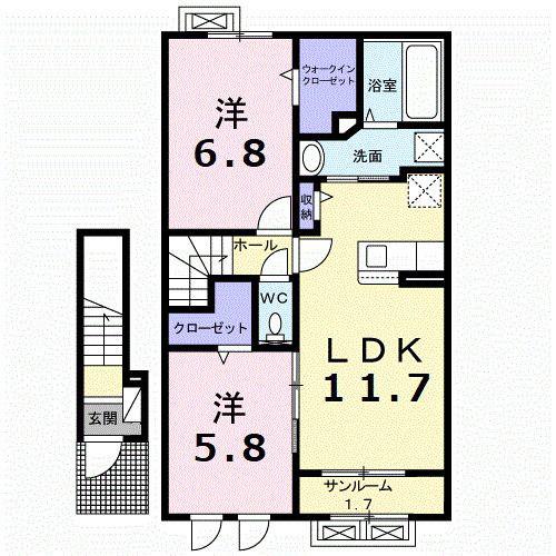 グランバージェIIB(2LDK/2階)の間取り写真