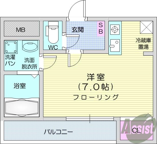 メゾンアルファ北仙台(1K/1階)の間取り写真