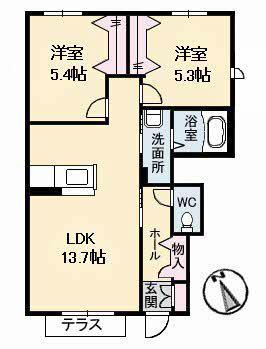 サン・シャイン東川口 B棟(2LDK/1階)の間取り写真