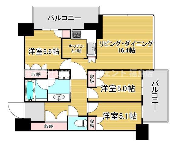 グランドメゾン新梅田タワー THE CLUB RESIDENCE(3LDK/4階)の間取り写真