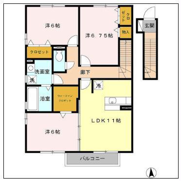 ヴィレッジロイヤル中央台B(3LDK/2階)の間取り写真