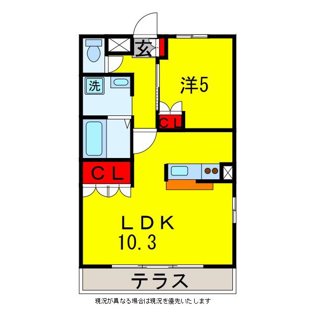 グランウッドA・B(1LDK/2階)の間取り写真