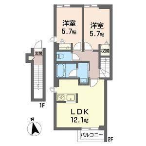 シュトラント茅ヶ崎(2LDK/2階)の間取り写真