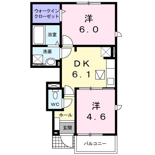 エテルノ・ラッフィナート(2DK/1階)の間取り写真