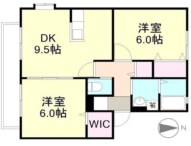 サンビレッジコスモス B棟(2LDK/2階)の間取り写真