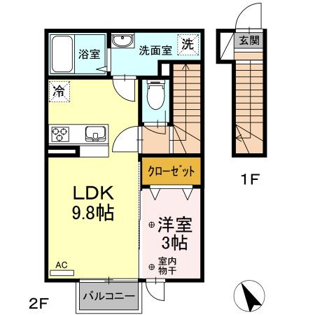 バレンタインハウス和合町(1LDK/2階)の間取り写真