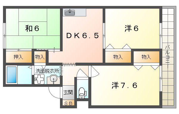 ミモザII(3DK/2階)の間取り写真