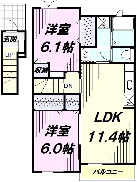 ニューシオンハイム(2LDK/2階)の間取り写真