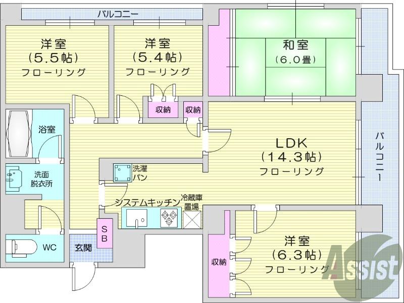 ロイヤルヒルズ台原Ⅰ(4LDK/4階)の間取り写真