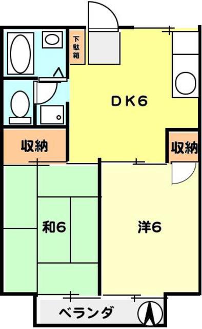 T-NET ペディメントハウス(2DK/2階)の間取り写真