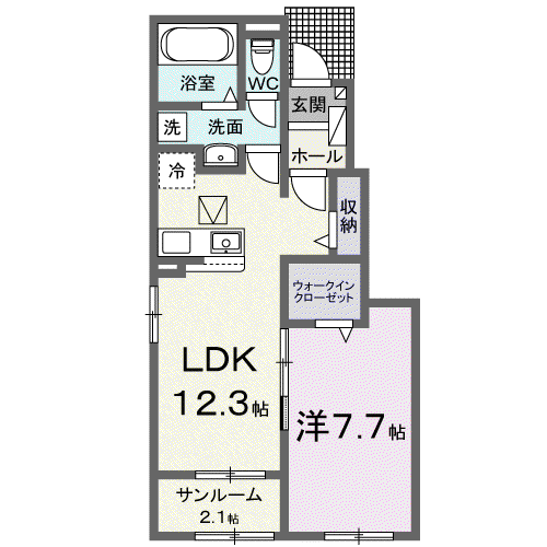 ラ フルール 麓 弐番館(1LDK/1階)の間取り写真