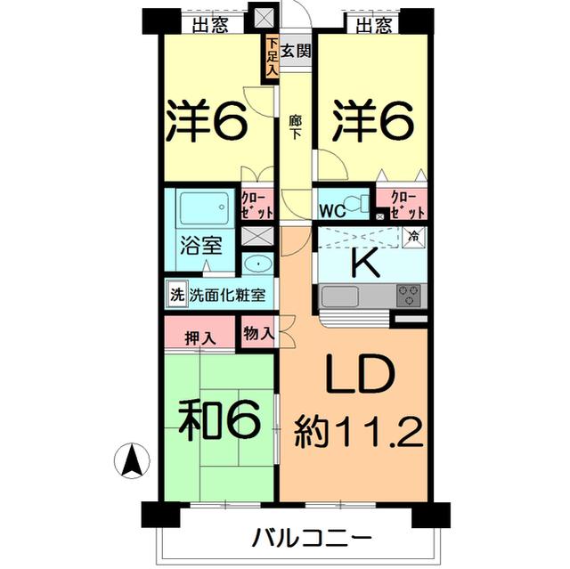アイランドマンションII(3LDK/8階)の間取り写真