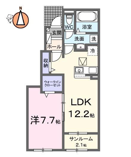 フェリーチェ 向日葵 I(1LDK/1階)の間取り写真