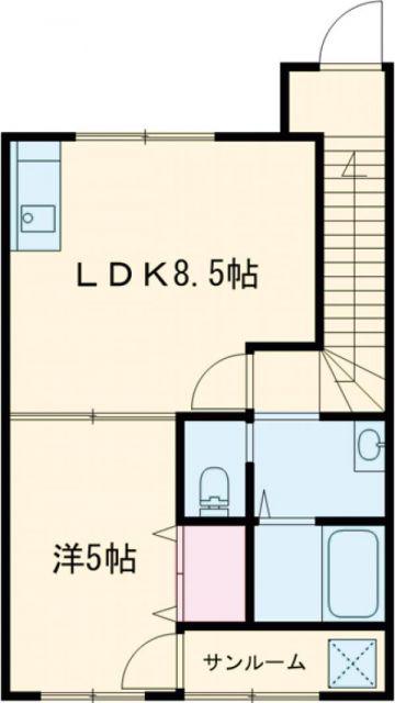 リップスII直江(1LDK/2階)の間取り写真