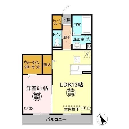 アルカディア A棟(1LDK/1階)の間取り写真