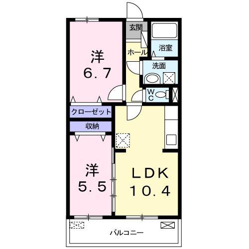 ジャルディーノII(2LDK/2階)の間取り写真