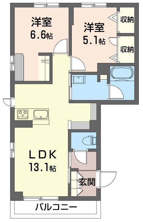 メゾンエール五反田(2LDK/1階)の間取り写真