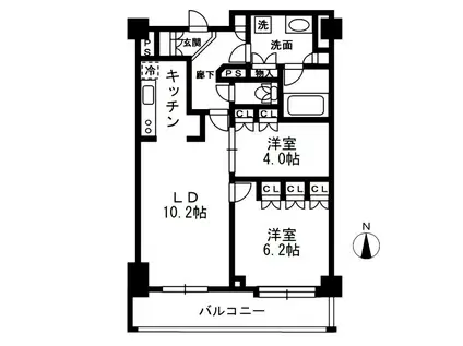 レジディア中落合B 礼無 手無 ネット即使用 常時ゴミ出可 家族可(2LDK/6階)の間取り写真