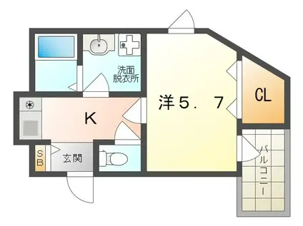 ドゥジェームシマ(1K/4階)の間取り写真