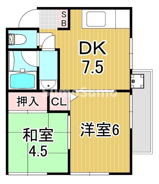 メゾンコスモス(2DK/2階)の間取り写真