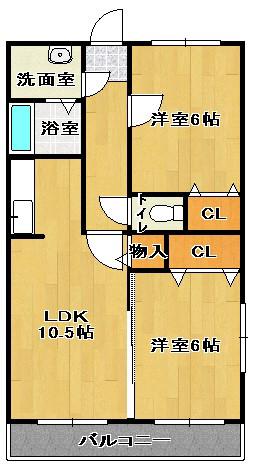 コンフォルト神埼(2LDK/2階)の間取り写真