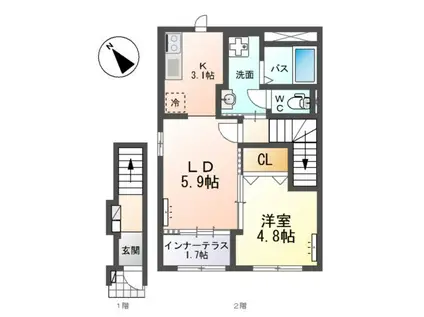 UN POIREAU(1LDK/2階)の間取り写真