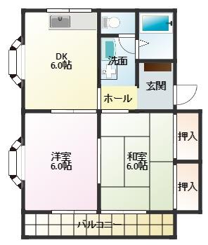 ドエル富塚 C(2DK/2階)の間取り写真