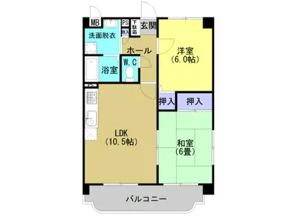 ウイング壱番館(2LDK/1階)の間取り写真