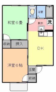 セジュールヴェルドミールA(2DK/2階)の間取り写真