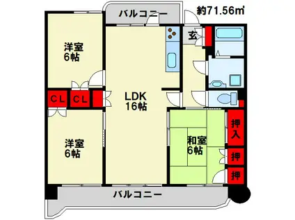 サンライフ小倉原町(3LDK/5階)の間取り写真