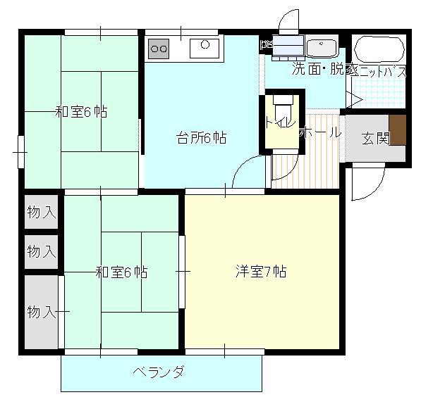 JR福塩線 横尾駅 徒歩12分 2階建 築33年(3DK/2階)の間取り写真