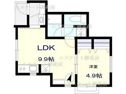 ドムス中井(1LDK/1階)の間取り写真
