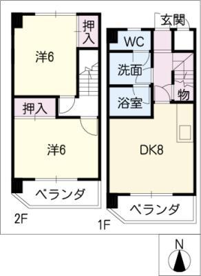 イーストゴトウB(2DK/4階)の間取り写真