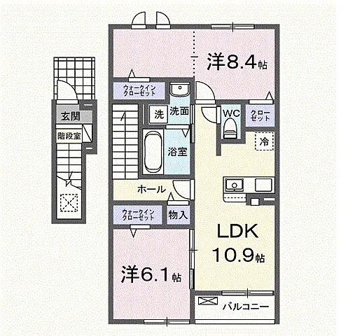 ラ・カーサ ドルチェ(2LDK/2階)の間取り写真